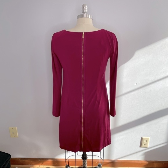 Vince Camuto Cutout V Neck Gold Bar Accent Front Full Zipper Back Dress- Size 4 - Picture 3 of 7